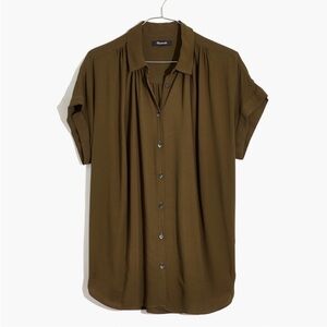 Madewell Olive Drapey Button-Up Shirt Small